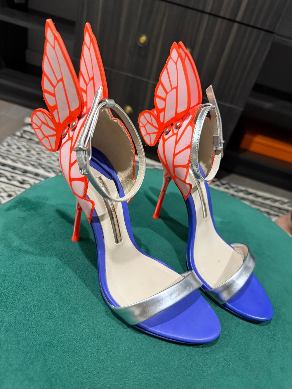 Sophia Webster Blue, Silver & Orange Butterfly Wing Stiletto Sandals